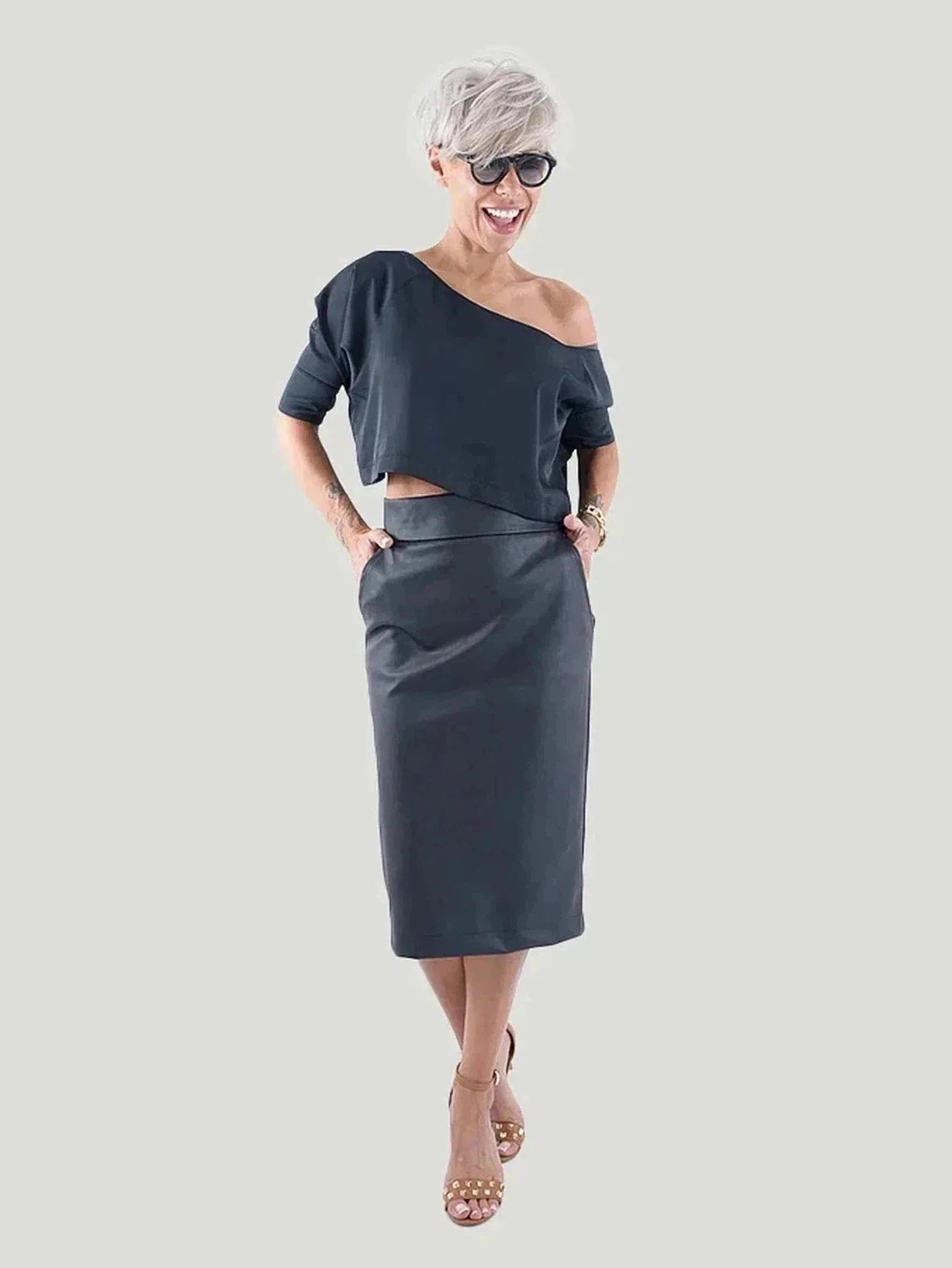 Locker Room Plus Size Black Leatherette Midi Skirt